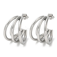 304 Stainless Steel Stud Earrings, Split Earrings, Half Hoop Earrings, Stainless Steel Color, 25x18mm(EJEW-Z026-12P)