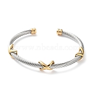 304 Stainless Steel Twisted Infinity Cuff Bangles, Golden & Stainless Steel Color, Inner Diameter: 2-1/4 inch(5.8cm)(BJEW-P304-01B-G)