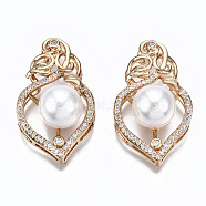 Brass Micro Pave Clear Cubic Zirconia Slide Charms, with White Plastic Imitation Pearl, Light Gold, 30.5x18x12.5mm, Hole: 10x2.5~8.5x1.5mm(GLAA-S193-018)