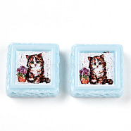 Opaque Resin Decoden Cabochons, Biscuits & Cat, Sky Blue, 21x21x8~9mm(RESI-N039-130C)