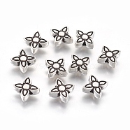 Tibetan Style Alloy Beads, Lead Free & Nickel Free & Cadmium Free, Flower, Antique Silver, about 8.8mm in diameter, Hole: 1mm(X-A132-NF)