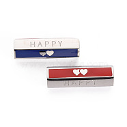 316 Surgical Stainless Steel Enamel Beads, Hexagonal Prism with Word Happy, Stainless Steel Color, 25.5x9x8mm, Hole: 1.6mm(STAS-S116-278P)