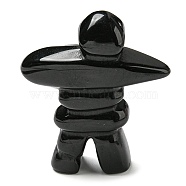 Natural Obsidian Carved Healing Human Shape Figurines, Reiki Energy Stone Display Decorations, 65~67x52~55x19~19.5mm(DJEW-D012-03E)