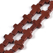 Natural Red Jasper Beads Strands, Cross, 15x11.5x4.5mm, Hole: 0.7mm, about 25pcs/strand, 15.75''(40cm)(G-I369-A22-02)