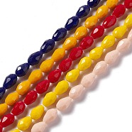 Faceted Glass Beads Strands, Teardrop, Mixed Color, 12x8~9mm, Hole: 1.2mm, about 57pcs/strand, 23.74''(60.3cm)(GLAA-E037-02-M)