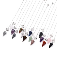 Natural & Synthetic Mixed Gemstone Hexagonal Pointed Dowsing Pendulums, with Platinum Plated Brass Findings, Star of David & Cone, 240x2x0.1mm(G-A024-C)