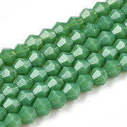 Opaque Solid Color Imitation Jade Glass Beads Strands, Faceted, Bicone, Medium Sea Green, 2.9~3.3x3mm, Hole: 0.7mm,  about 113~115pcs/strand, 14.04~14.235 inch(36~36.5cm)(EGLA-A039-P2mm-D08)