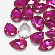 Pointed Back Glass Rhinestone Cabochons, Back Plated, Faceted, teardrop, Rose, 14x10x4.5mm(RGLA-T081-10x14mm-09)