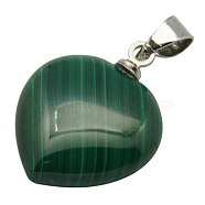 Gemstone Pendants, with Alloy Findings, Natural Malachite, Grade A, Heart, Green, 15x15x6mm, Hole: 3mm(MALA-24X15)
