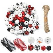 DIY Christmas Snowman Pendant Decoration Making Kit, Including Dyed Natural Wood Beads, Round, Jute String, Polyester Ribbon, for Arts Crafts, Mixed Color(DIY-YW0007-36)