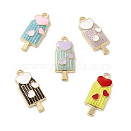 Summer Theme Alloy Enamel Pendants, Ice Sucker with Heart Charms, Golden, Mixed Color, 24x10x3mm, Hole: 1.8mm(ENAM-B050-06G)