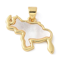 Brass Pendants, Cattle, with Shell, Lead Free & Cadmium Free, Long-Lasting Plated, Real 18K Gold Plated, 15x24x2mm, Hole: 4.5x3.5mm(KK-K298-20G)