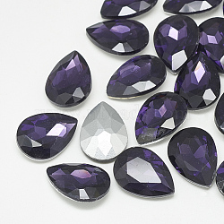 Pointed Back Glass Rhinestone Cabochons, Back Plated, Faceted, teardrop, Tanzanite, 10x7x4mm(RGLA-T081-7x10mm-16)