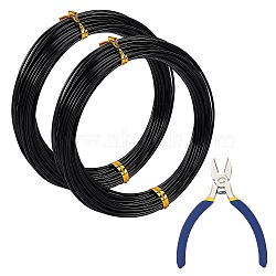 DIY Wire Wrapped Jewelry Kits, with Aluminum Wire and Iron Side-Cutting Pliers, Black, 15 Gauge, 1.5mm, 10m/roll, 2rolls/set(DIY-BC0011-81C-01)