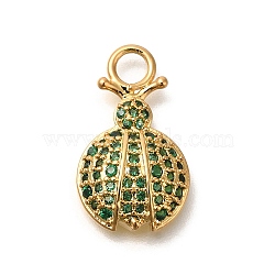 Brass Micro Pave Cubic Zirconia Pendants, Real 18K Gold Plated, Ladybird Charms, Green, 20x12x4mm, Hole: 3mm(KK-M295-23G-02)