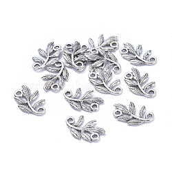 Tibetan Style Alloy Links Connectors, Cadmium Free & Lead Free, Leaf, Antique Silver, 15x9x1mm, Hole: 2mm(PALLOY-A15392-AS)