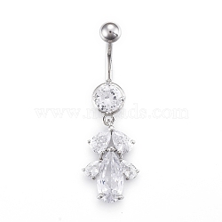 Piercing Jewelry, Brass Cubic Zirciona Navel Ring, Belly Rings, with 304 Stainless Steel Bar, Platinum, 40mm, Bar: 15 Gauge(1.5mm), Bar Length: 3/8"(10mm)(AJEW-EE0006-99P)