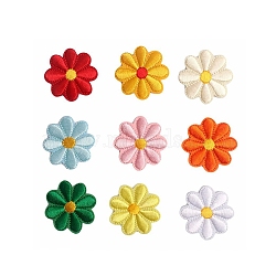 Computerized Embroidery Cloth Iron on/Sew on Patches, Costume Accessories, Appliques, Daisy Flower, Mixed Color, 40x40mm, 9pcs/set(HUDU-PW0001-083A)