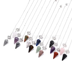 Natural & Synthetic Mixed Gemstone Hexagonal Pointed Dowsing Pendulums, with Platinum Plated Brass Findings, Star of David & Cone, 240x2x0.1mm(G-A024-C)