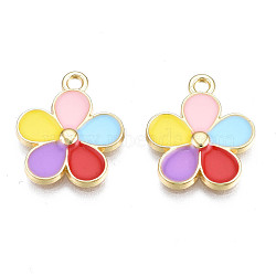 Alloy Enamel Pendants, Cadmium Free & Lead Free, Light Gold, Flower, Colorful, 17x14.5x2mm, Hole: 1.6mm(PALLOY-S133-012)