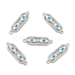 Brass Micro Pave Clear Cubic Zirconia Connector Charms with Enamel, Oval Links with Evil Eye, Platinum, White, 24.5x7x2.8mm, Hole: 1.4mm(KK-E068-VB397-1)