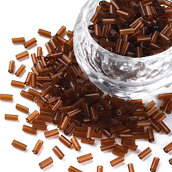 Transparent Glass Bugle Beads, Round Hole, Coconut Brown, 3~8x2mm, Hole: 0.7mm, about 450g/pound(SEED-N005-001-C01)