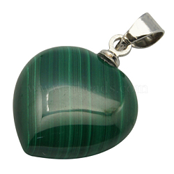 Gemstone Pendants, with Alloy Findings, Natural Malachite, Grade A, Heart, Green, 15x15x6mm, Hole: 3mm(MALA-24X15)