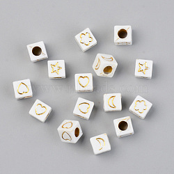 PVD Vacuum Plating Acrylic Beads, Opaque, Cube with Mixed Shaped, White, Golden Plated, 6x6x6mm, Hole: 3mm, 2900pcs/500g(PACR-T010-005G)