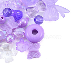 Opaque & Transparent Acrylic Beads, Mixed Shapes, Dark Orchid, 7.5~33x7.5~43.5x4.5~16mm, Hole: 1.2~4mm, about 470pcs/500g(MACR-T045-01A)