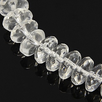 Synthetic Quartz Crystal Beads Strands, Faceted, Rondelle, Clear, 6x3mm, Hole: 1mm, about 108pcs/strand, 14.5 inch