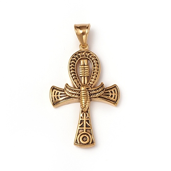 304 Stainless Steel Pendants, for Easter, Ankh Cross, Antique Golden, 43x27.5x5.5mm, Hole: 8x5mm