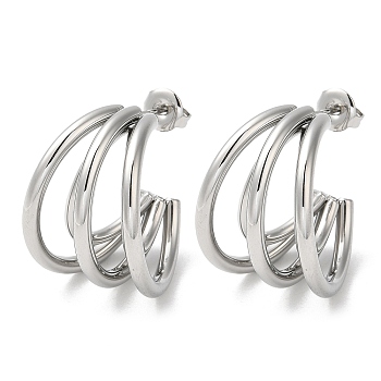 304 Stainless Steel Stud Earrings, Split Earrings, Half Hoop Earrings, Stainless Steel Color, 25x18mm