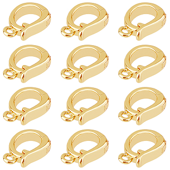 12Pcs Brass Fold Over Clasps, with Loop, Real 18K Gold Plated, 10x7x2.5mm, Hole: 1.2mm