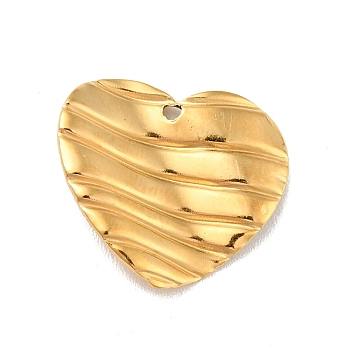 304 Stainless Steel Pendants, Textured, Heart, Golden, 16.5x18x2.5mm, Hole: 1mm