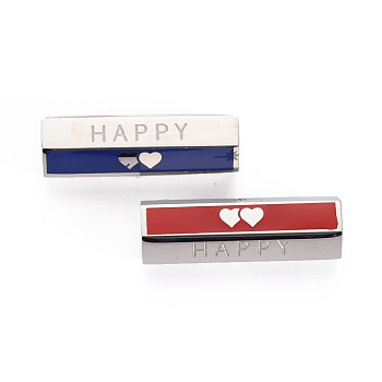 316 Surgical Stainless Steel Enamel Beads, Hexagonal Prism with Word Happy, Stainless Steel Color, 25.5x9x8mm, Hole: 1.6mm