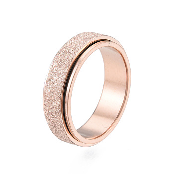 201 Stainless Steel Sand Blast Rotating Finger Ring, Calming Worry Meditation Fidget Spinner Ring for Women, Rose Gold, Inner Diameter: 17mm