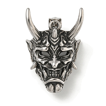 316 Surgical Stainless Steel Pendants, Cattle Head Charm, Antique Silver, 40x27.5x19.5mm, Hole: 4x8.5mm