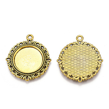 Tibetan Style Alloy Pendant Cabochon Settings, Flat Round, Cadmium Free & Lead Free, Antique Golden, Tray: 20mm, 35.5x32x2mm, Hole: 2.5mm, about 230pcs/1000g