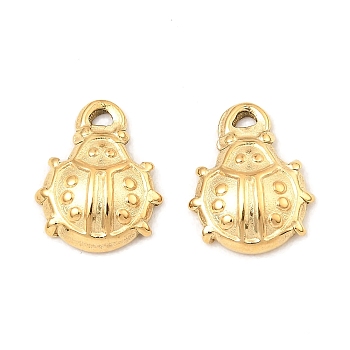 304 Stainless Steel Charms, Beetle Charm, Real 18K Gold Plated, 13x10.5x3mm, Hole: 1.2mm