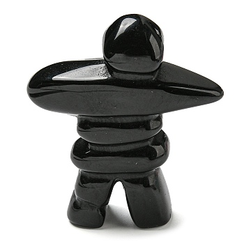 Natural Obsidian Carved Healing Human Shape Figurines, Reiki Energy Stone Display Decorations, 65~67x52~55x19~19.5mm
