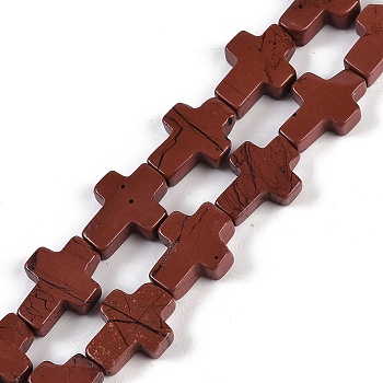 Natural Red Jasper Beads Strands, Cross, 15x11.5x4.5mm, Hole: 0.7mm, about 25pcs/strand, 15.75''(40cm)