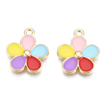 Alloy Enamel Pendants, Cadmium Free & Lead Free, Light Gold, Flower, Colorful, 17x14.5x2mm, Hole: 1.6mm