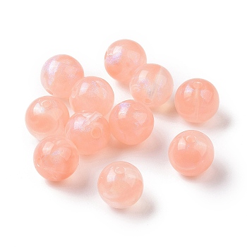 Opaque Acrylic Beads, Glitter Beads, Round, Light Salmon, 10.5~11mm, Hole: 2mm, about 510pcs/500g