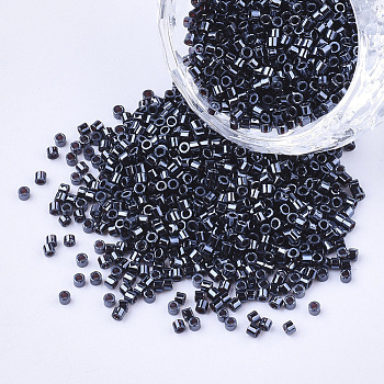 Electroplate Cylinder Seed Beads, Uniform Size, Metallic Colours, Prussian Blue, 1.5~2x1~2mm, Hole: 0.8mm, about 4000pcs/bag, about 50g/bag