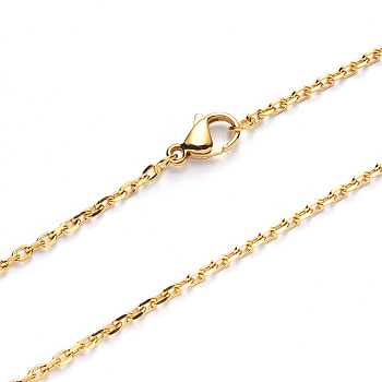 Vacuum Plating 304 Stainless Steel Cable Chain Necklace, with Lobster Claw Clasp, Golden, 19.68 inch(50cm), Link: 2x1.2x0.4mm
