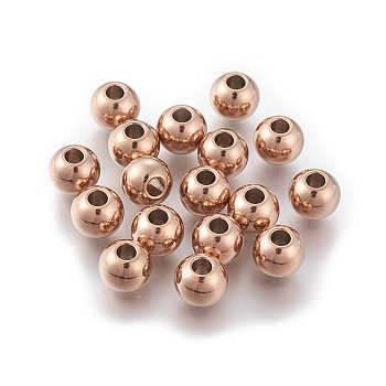 Ion Plating(IP) Round 304 Stainless Steel Beads, Rose Gold, 6x5mm, Hole: 2mm