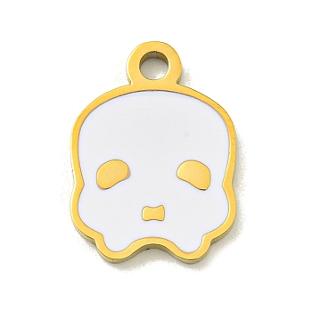 Halloween Theme Ion Plating(IP) 304 Stainless Steel Enamel Pendants, Golden, Skull, 16x11.5x1.5mm, Hole: 1.2mm