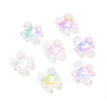 Opaque Rainbow Iridescent Plating Acrylic Bead Caps, Glitter Beads, 4-Petal Flower, Colorful, 16.5x16.5x6.5mm, Hole: 1.8mm