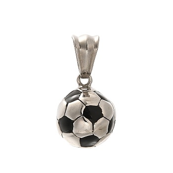 304 Stainless Steel Enamel Pendants, Football Charm, Stainless Steel Color, 19x13.5mm, Hole: 8.5x4mm