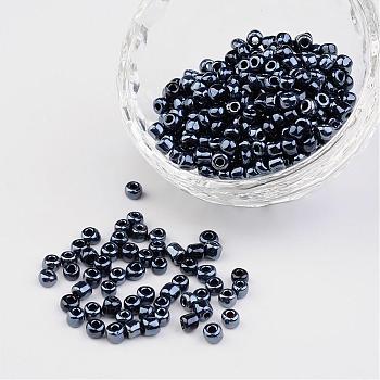 6/0 Opaque Colors Lustered Round Glass Seed Beads, Prussian Blue, Size: about 4mm in diameter, hole:1.5mm, about 495pcs/50g